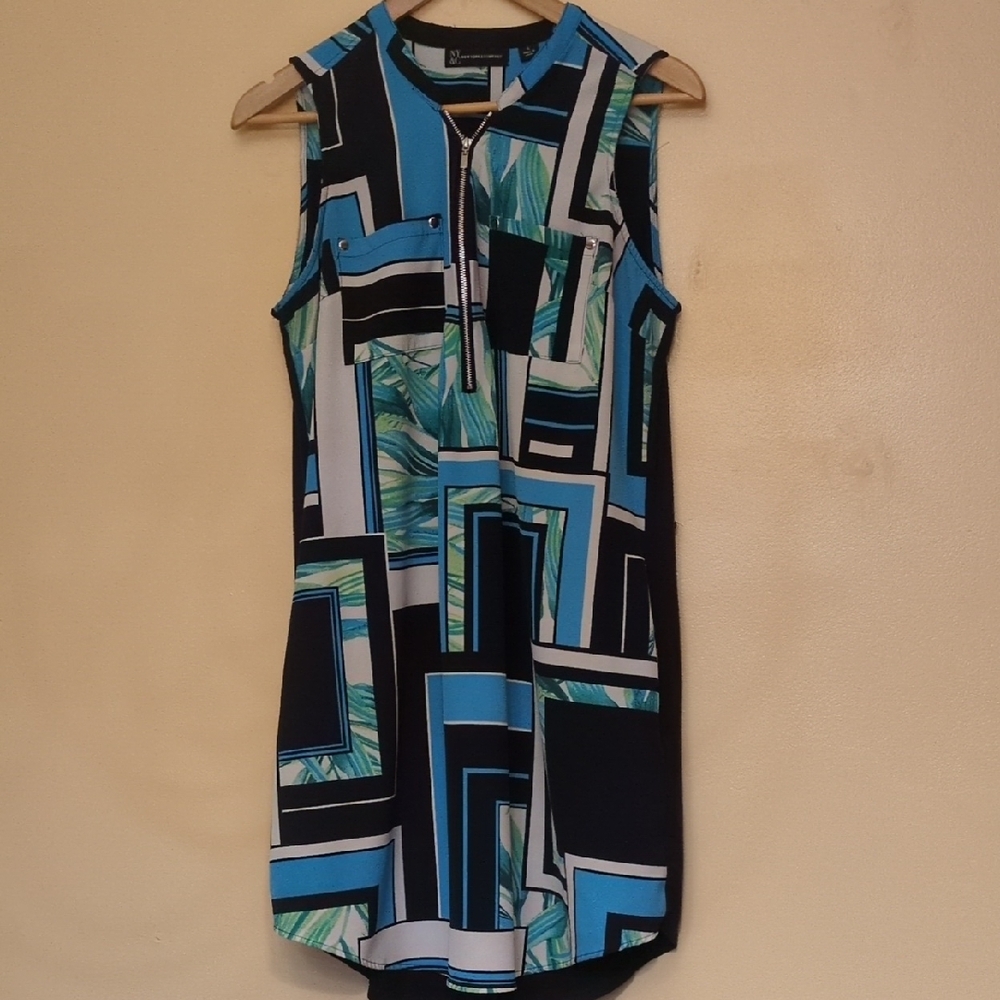 Geometric Blue Sleeveless Dress